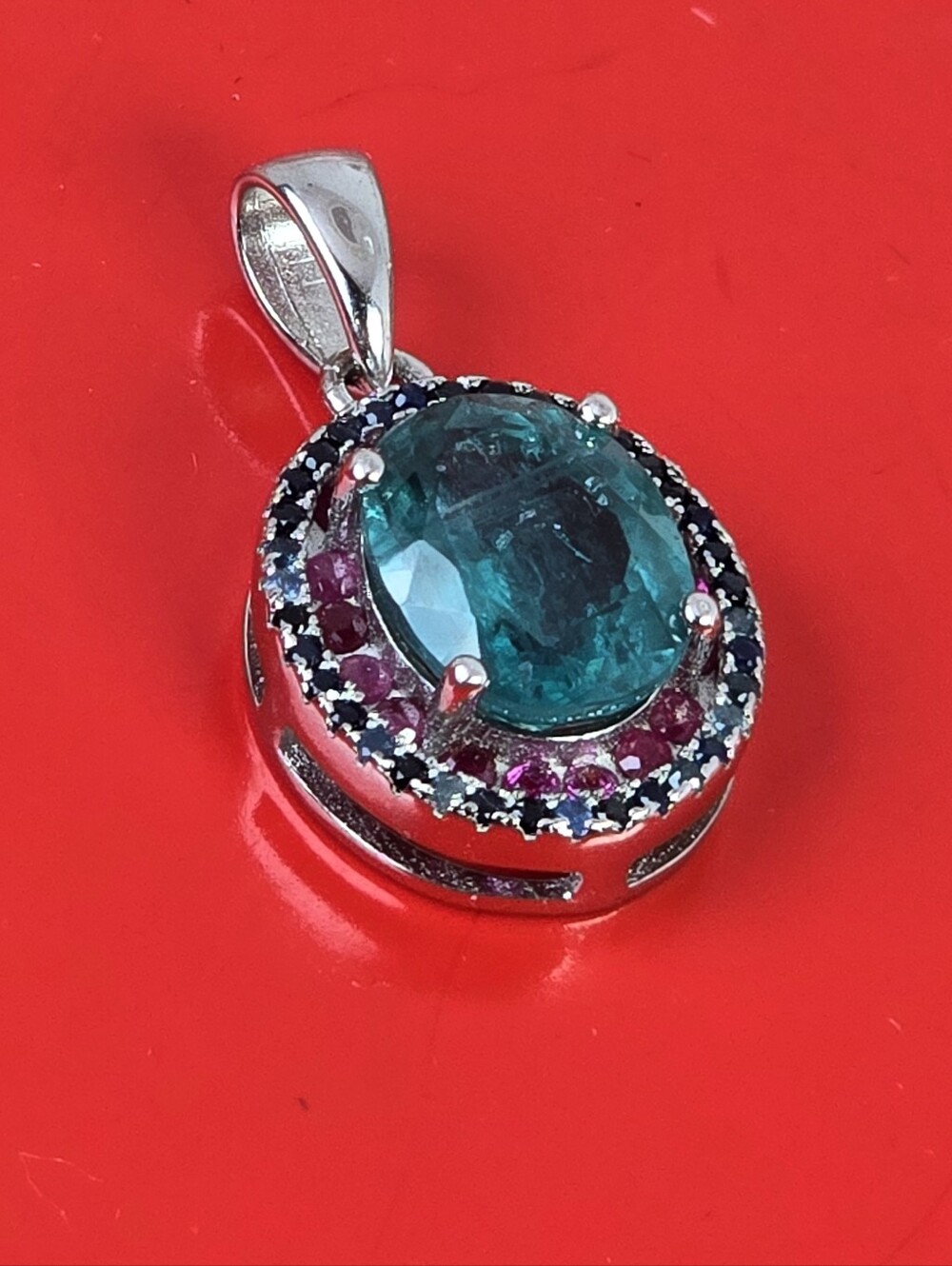 925 Sterling Silver Pendant 1.4x1.2cm with Natural Kyanite, Ruby & Sapphire